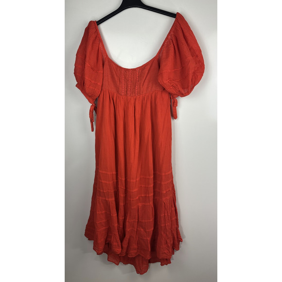 Free People Let's Be Friends Midi Dress Rome Red Boho Western Peasant Beach M - Picture 16 of 16